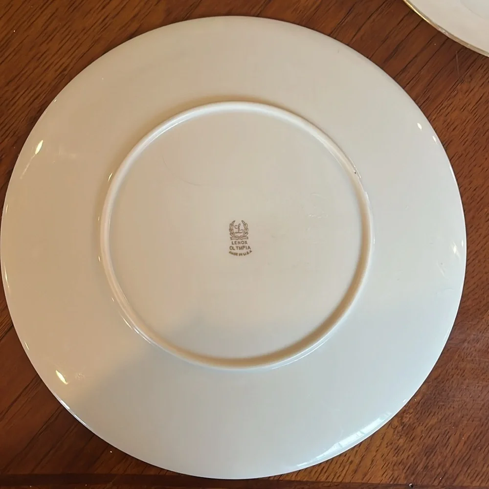 Set of 2 Lenox Olympia Dinner Plates Gold Rimmed Made in USA 10.5” Cream Color